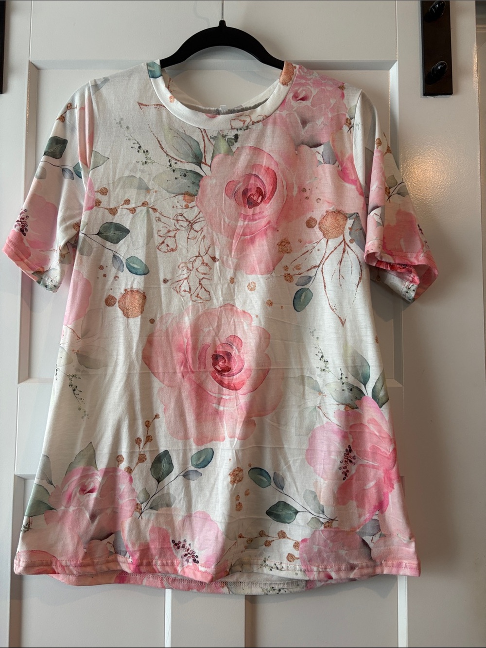 Floral Pink Crew Neck Top - Women